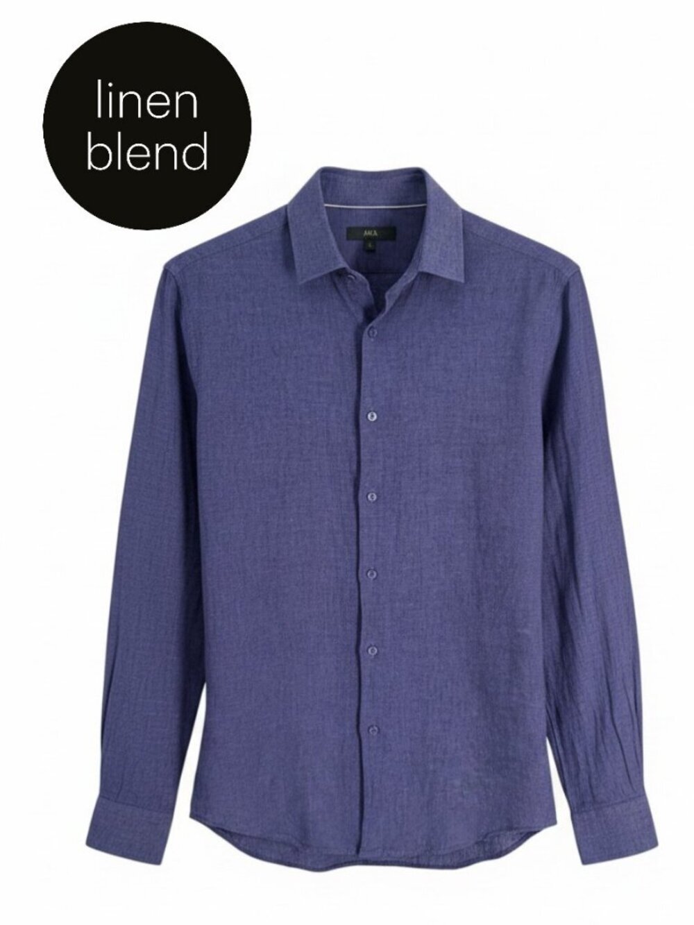 AKA Heathered Indigo Blue Linen Blend Button-Up Casual Long Sleeve Shirt size m